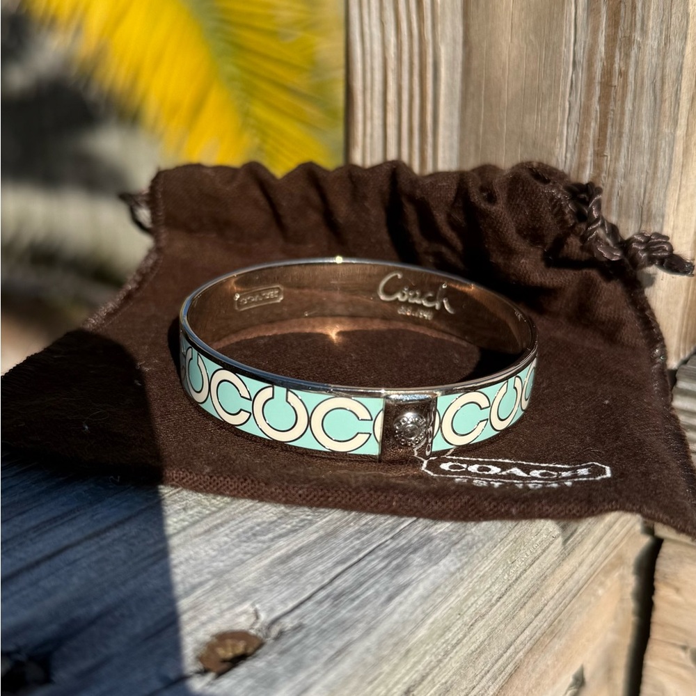 Coach Y2K Silver and Mint Bangle Bracelet